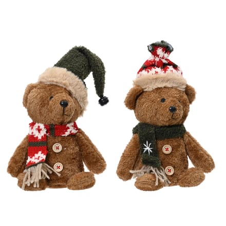 Decoris - Beer kerst zittend - Set van 2 - H23