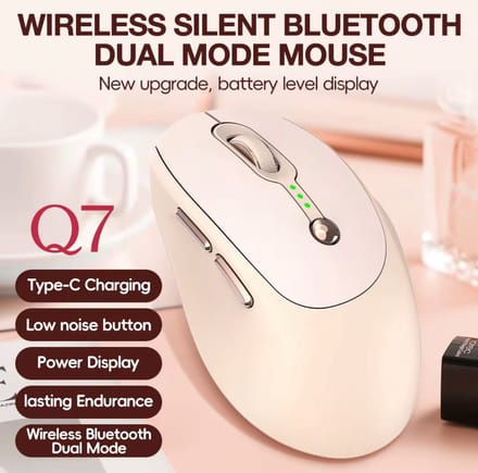 Draadloze Bluetooth Muis Oplaadbaar – USB-C Snelladen – Dual Mode 2.4G + Bluetooth 5.0 – Stille Klik – Instelbare DPI (800/1200/1600) – Ergonomisch Design – Beige