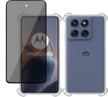TechNow Hoesje + Privé Screenprotector geschikt voor Motorola Edge 60 Pro Hoesje Screenprotector - Privacy Tempered Glass - Case Transparant