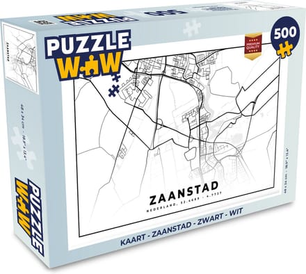 Puzzel Kaart - Zaanstad - Zwart - Wit - Legpuzzel - Puzzel 500 stukjes