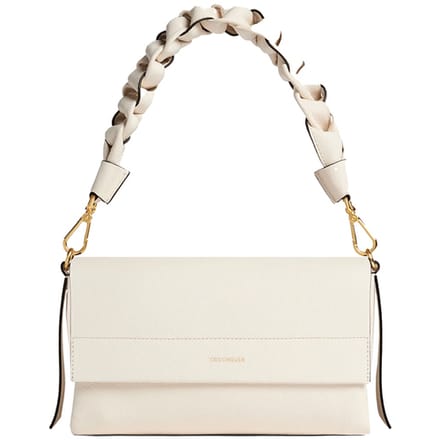 COCCINELLE Leren schoudertas Boheme Grana Double Shoulder Bag Pearl / Cognac crème