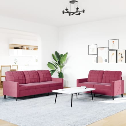 vidaXL - 2-delige - Loungeset - met - kussens - fluweel - wijnrood