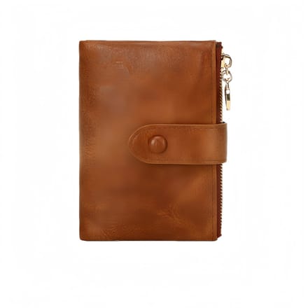Drievoudig opvouwbare korte portemonnee - Eenvoudig - Dubbele ritssluiting - Multifunctionele portemonnee - 13*3*9 cm - Bruin - 1 stuk