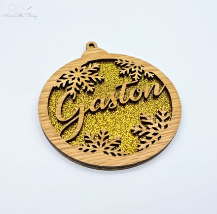 [Nice Little Things] Multilayer kerstbal glitter - Met naam - Goud - Eik