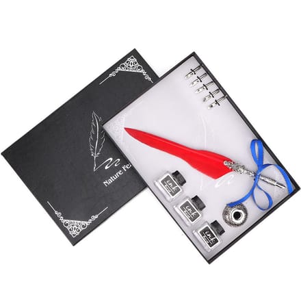 8 STuks Retro Kalligrafie Veerpen Inkt Doop Geschenkset (Rood) rood