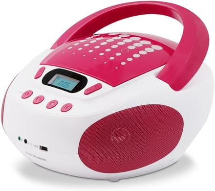 Kinder CD Speler met USB, MP3 Ondersteuning, Wit/Roze