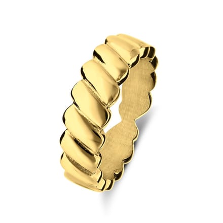 Lucardi Dames Stalen goldplated ring ribbels - Ring - Staal - Goudkleurig - 19 / 60 mm