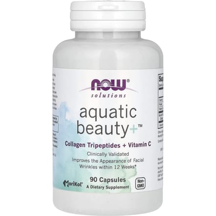 NOW Foods, Aquatic Beauty+, 90 capsules, Collageentripeptiden + vitamine C, Klinisch gevalideerd