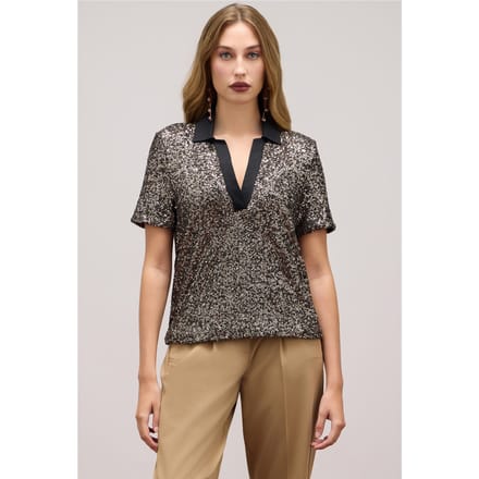 Oltre Full Sequined Polo Shirt Grey Größe: S | Poloshirts Outlet | Damen | Grau