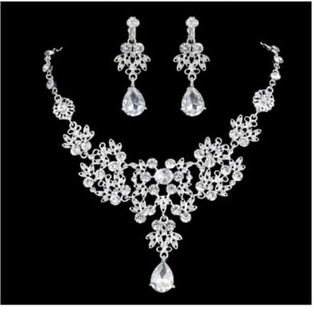 3-delige Dames Sieradenset Bloem Ketting Oorbellen Bruids Bruiloft Accessoires white