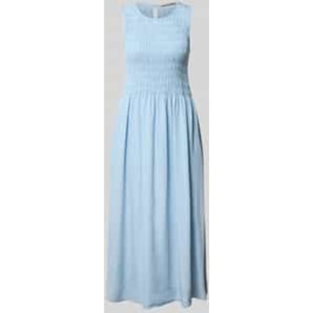 midi-jurk met smokdetails en ronde hals