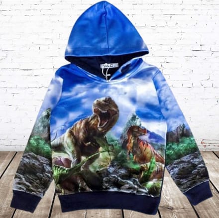 Gave Blauwe Hoodie met Dinosaurus - Blauw - 86/92