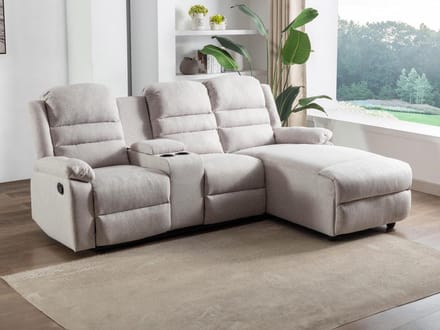 Vente-unique Hoekbank rechts van beige stof MACEDONIA
