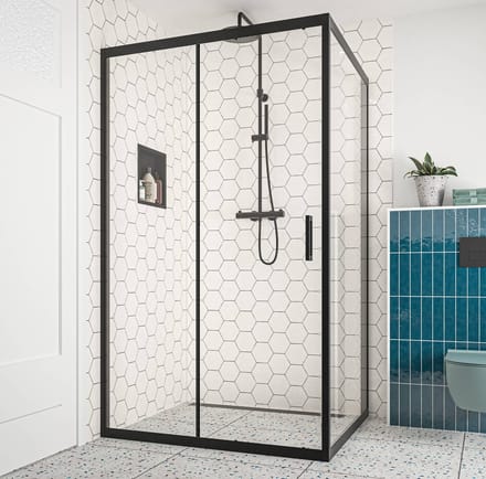Saqu Sturdy zijwand incl. antikalk 100x200cm mat zwart