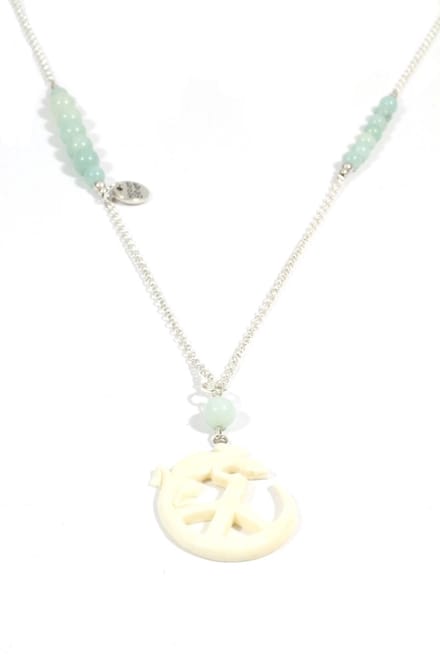 Heaven Eleven dames Ketting zilver plating - amazoniet kralen - wit hertegewei ibiza peace