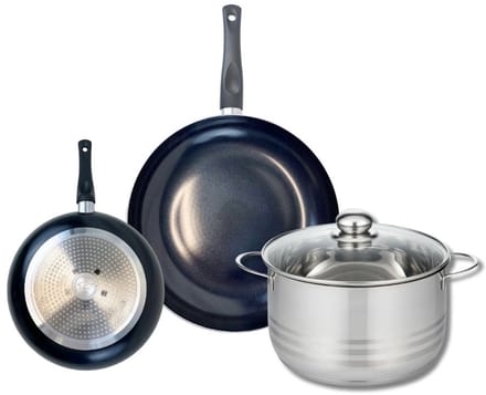 Set van 2 Koekenpannen 20 en 28 cm en 1 braadpan 24 cm Elo Prima Brillant