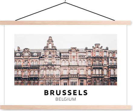 Posterhanger incl. Poster 90x60 cm - Schoolplaat - België - Brussel - Huizen - Textielposter - Blanke latten