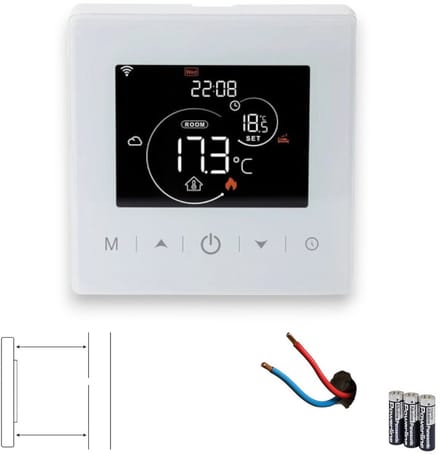 Slimme thermostaat voor cv | Wifi | Touchscreen | 2-draads aansluiting | Tuya Smart Life | Google Home & Alexa | Wit