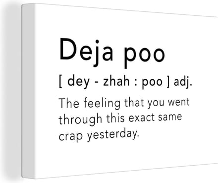 Canvas Schilderij Spreuken - Quotes - The feeling that you went through this exact same crap yesterday - Deja poo - 60x40 cm - Wanddecoratie