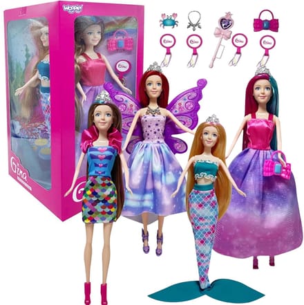 Woopie set van 4 magische prinsessen - 4-in-1 poppendoos met accessoires