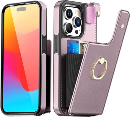 Geschikt voor Apple iPhone 15 Pro Max Portemonnee hoesje leer - Roze
