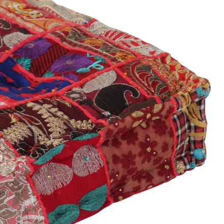 vidaXL - Poef - patchwork - vierkant - handgemaakt - 50x50x12 - cm - katoen - rood