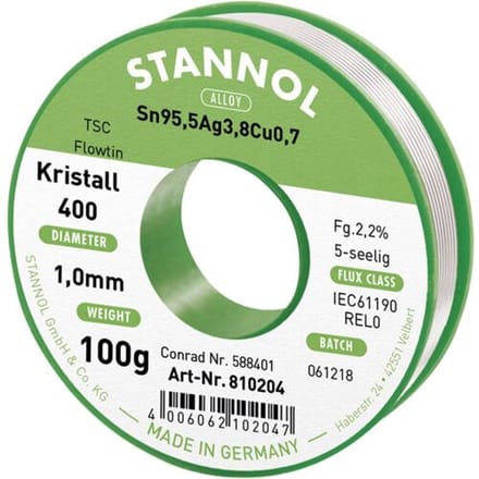 Stannol Ecology TS Soldeertin, loodvrij Spoel Sn95,5Ag3,8Cu0,7 REL0 100 g 1 mm