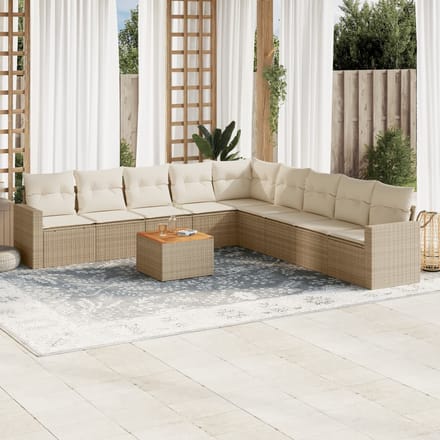 vidaXL - 10-delige - Loungeset - met - kussens - poly - rattan - beige