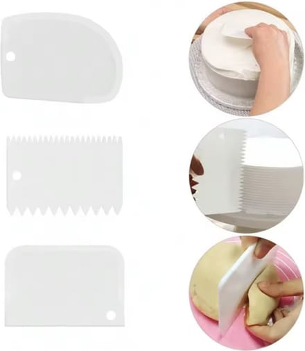 CHPN - Taartschraper - Fondant Schrapers - Baktools - Bakgereedschap - Deegkrabber - Spatels - 12/8CM - 3 formaten - 3-Delig set - Wit