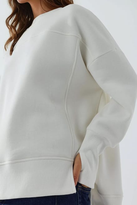 Oversized Sweatshirt met Ronde Hals en Voorkantssplit Wit