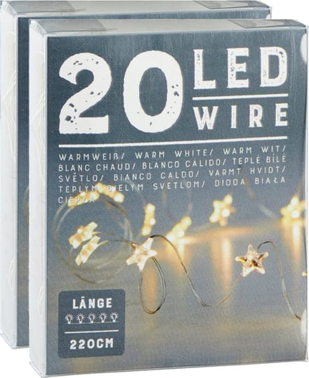 Cepawa Draadverlichting lichtsnoer sterren - 2x - 220 cm - 20 leds - warm wit - batterij