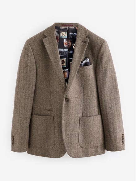 Next - Heren - Normale Pasvorm - Blazer met visgraatmotief en hoog wolgehalte - Bruin