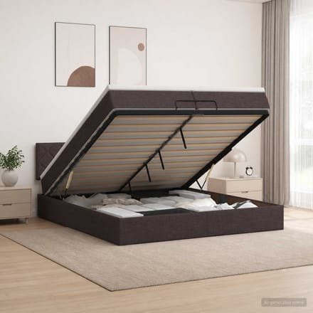 vidaXL - Ottoman - bed - met - matras - Donkerbruin - 200 - x - 200 - cm - Stof