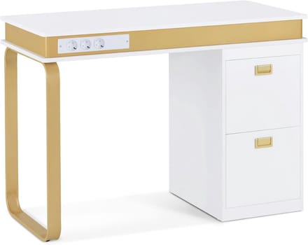 Nagel- en manicuretafel met lade en 3 stopcontacten - witgoud