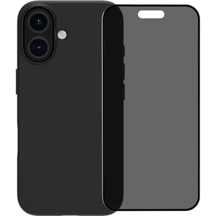 BlueBuilt Back Cover iPhone 16 Zwart + Privacy Filter Screenprotector Glas