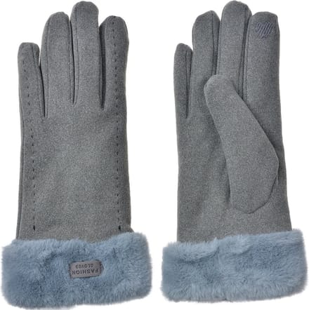 Clayre & Eef Handschoenen met imitatiebont 9x23 cm Grijs Polyester