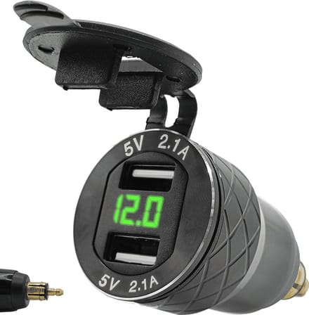 ProRide USB Lader Motor met Voltmeter - Din Hella - 2.4A - 12V/24V - Motor USB Adapter 2 Poorten - Groen