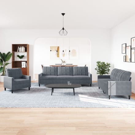vidaXL - 4-delige - Loungeset - met - kussens - fluweel - donkergrijs