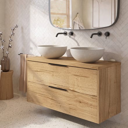 Saqu Lima badmeubel incl. afdekblad 120x51x62cm eiken marcato – mat zwarte greep