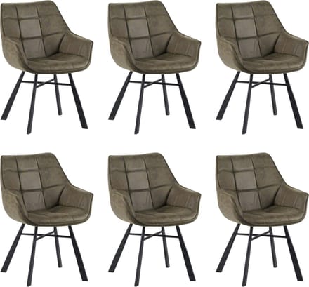 Colenis® - Lenny Eetkamerstoel - Set van 6 - Groen - Microfiber Stof - Industrieel - Met armleuning