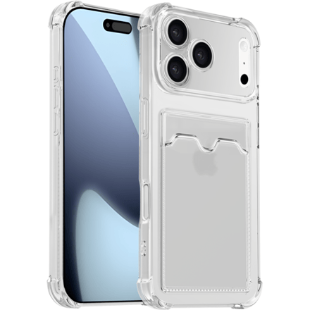 ShieldCase TPU hoesje met pasjeshouder geschikt voor iPhone 17 Pro Max (transparant) – stevige case met kaarthouder, shockproof bescherming en dunne pasvorm