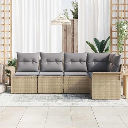 vidaXL - Tuinbank - Set - 5 - st - Beige - poly - rattan