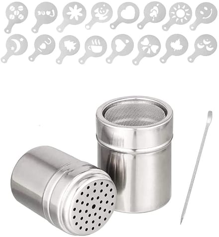 Dailygoods - 2 Stuks RVS Chocolade Shaker Dusters met 16 Koffie Stencils