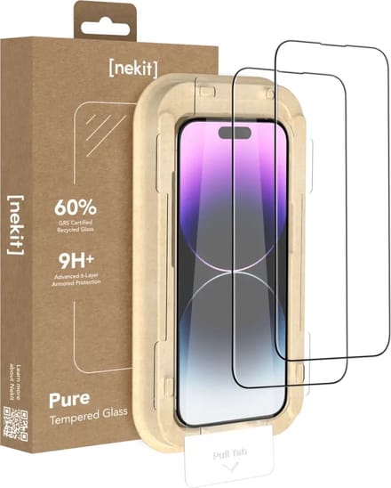 NEKIT Pure - Duo Pack Tempered Glass Geschikt voor Apple iPhone 14 Pro Max - 9H+ Gehard - GRS Gerecycled Glas - Screen Protector met Installatiebox - Case Friendly