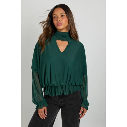 boohoo Dames V-hals mesh blouse met sjaal | Green | Maat: 6