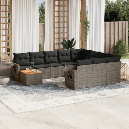 vidaXL - 11-delige - Loungeset - met - kussens - poly - rattan - grijs