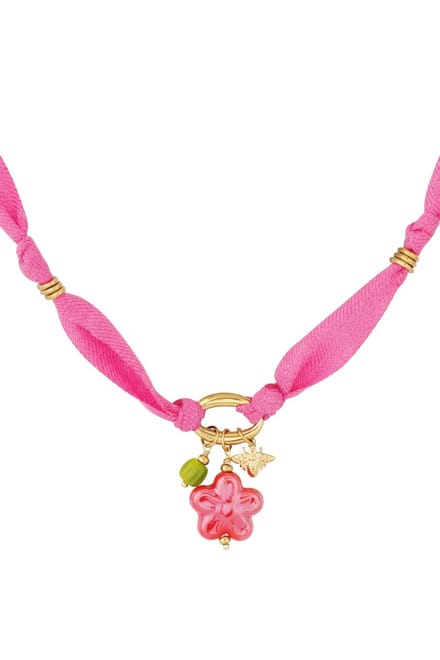 Bijoutheek Collier Bandana Stof Bloem Fuchsia