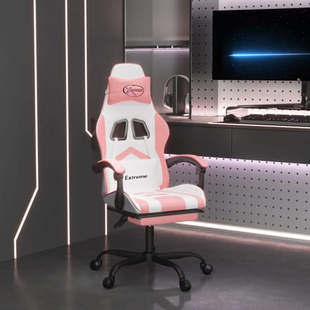 vidaXL Gamestoel met voetensteun kunstleer wit en roze