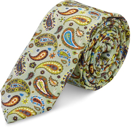 Virtuo | 6 cm Mintgroene zijden stropdas met paisleymotief