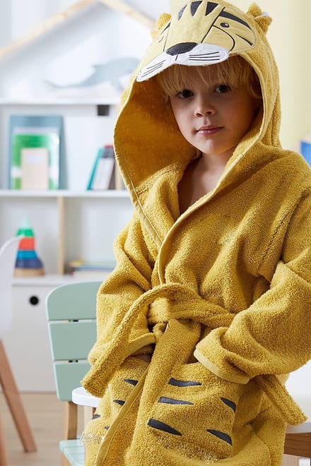Kinderbadjas - Diervorm - Katoenen - Tijger - Geel - 7/8 Jaar